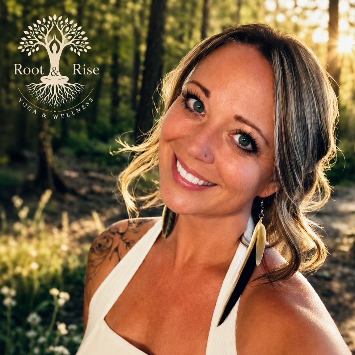 Portrait of Lana Rudolph in a sunlit forest